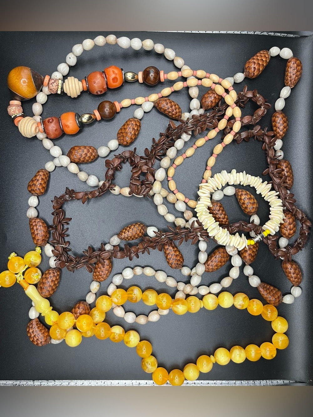 2/$40 Boho Yellow and Natural Bead Layered Necklace Set